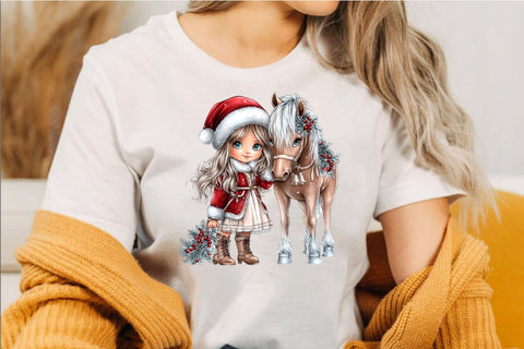 Christmas Girl and Horse Clipart Bundle Sublimation SVGArt 