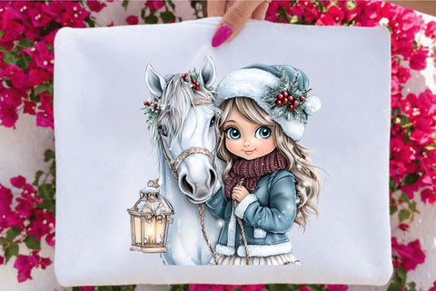 Christmas Girl and Horse Clipart Bundle Sublimation SVGArt 
