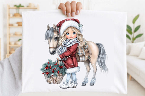 Christmas Girl and Horse Clipart Bundle Sublimation SVGArt 