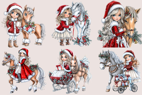 Christmas Girl and Horse Clipart Bundle Sublimation SVGArt 