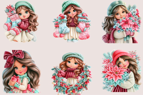 Christmas Girl Clipart PNG Bundle Sublimation SVGArt 