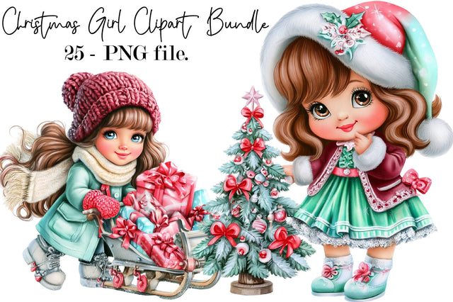 Christmas Girl Clipart PNG Bundle Sublimation SVGArt 