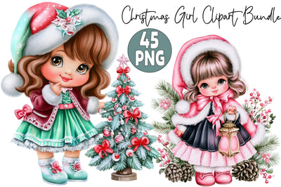 Christmas Girl Clipart PNG Bundle Sublimation SVGArt 