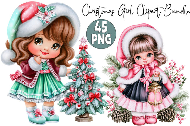 Christmas Girl Clipart PNG Bundle Sublimation SVGArt 