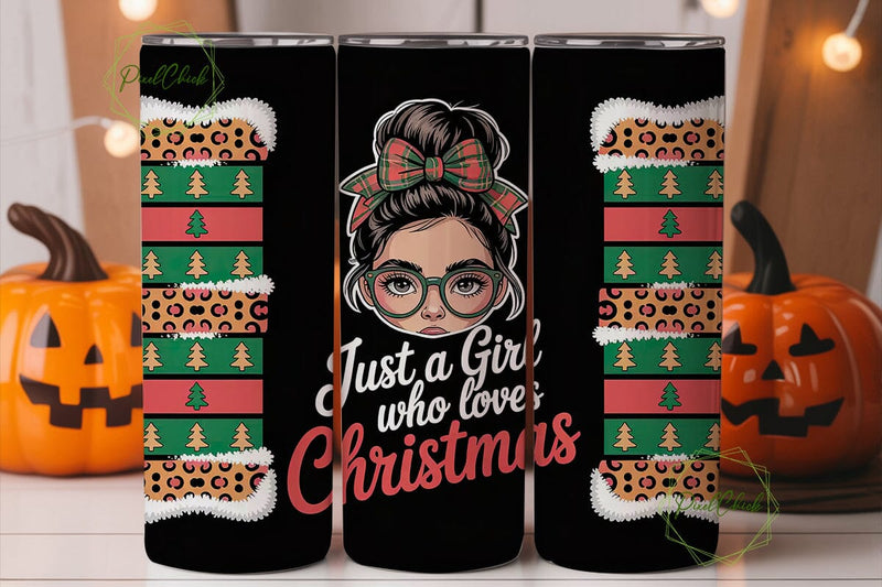Christmas Girl Leopard 20oz Tumbler Wrap Sublimation PixelChick 