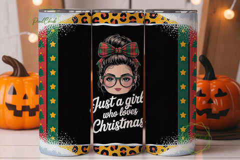 Christmas Girl Leopard 20oz Tumbler Wrap Sublimation PixelChick 
