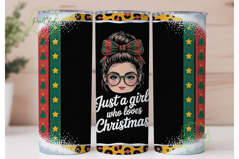 Christmas Girl Leopard 20oz Tumbler Wrap Sublimation PixelChick 