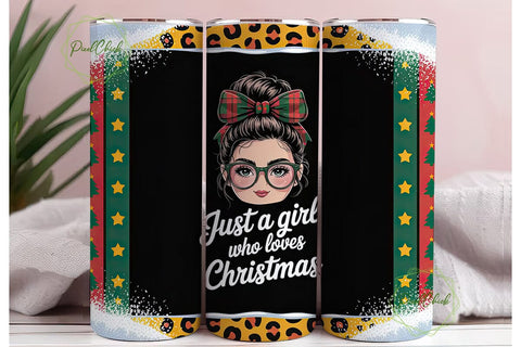 Christmas Girl Leopard 20oz Tumbler Wrap Sublimation PixelChick 