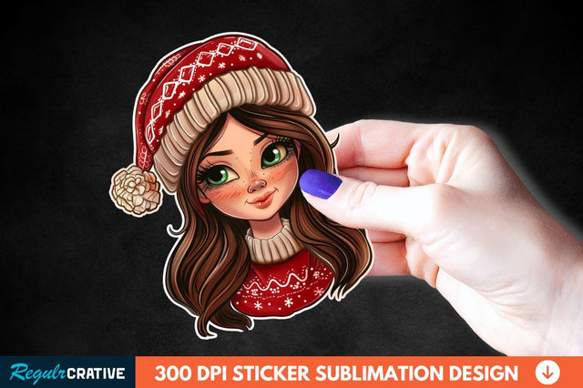 Christmas Girl Sticker Clipart Sublimation Regulrcrative 