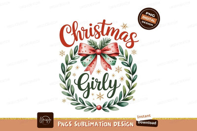 Christmas Girly Wreath Bow ribbon Sublimation Designangry 