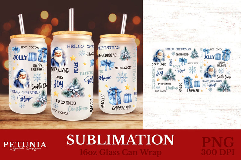 Christmas Glass Can Wrap | 16oz glass Can Wraps Sublimation Petunia Digital Design 