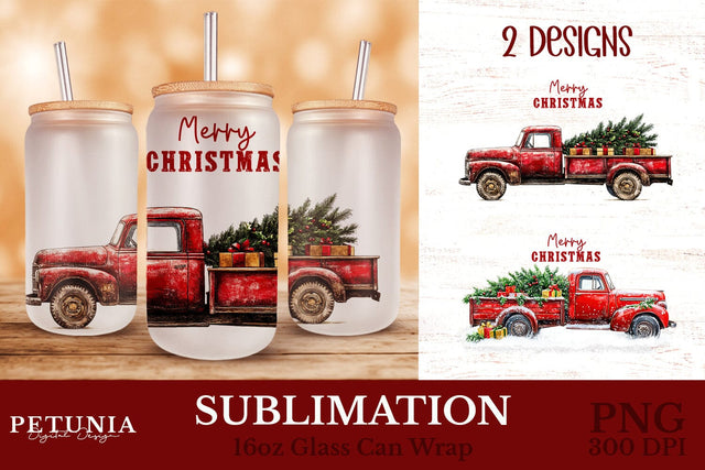 Christmas Glass Can Wrap | Sublimation 16oz Glass Can Sublimation Petunia Digital Design 