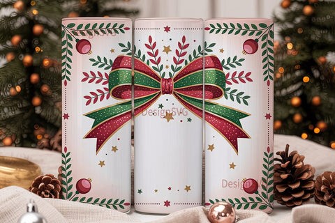 Christmas Glitter Bow 20oz Tumbler Wrap Sublimation DesignSVG 