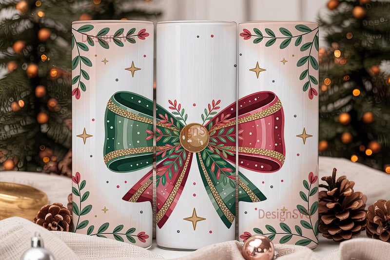 Christmas Glitter Bow 20oz Tumbler Wrap Sublimation DesignSVG 