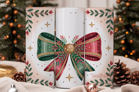 Christmas Glitter Bow 20oz Tumbler Wrap Sublimation DesignSVG 