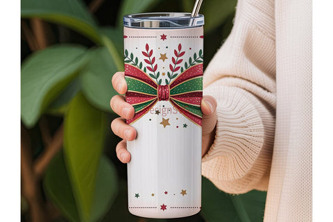 Christmas Glitter Bow 20oz Tumbler Wrap Sublimation DesignSVG 