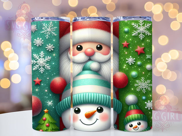 Christmas Glitter Tumbler, Santa Snowman Reindeer Wrap, 20oz Sublimation Design, Digital Download, Holiday Tumbler Print, Festive Decor, Stacked Characters Tumbler Sublimation SvggirlplusArt 