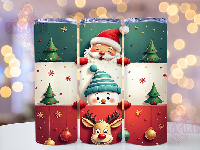 Christmas Glitter Tumbler, Santa Snowman Reindeer Wrap, 20oz Sublimation Design, Digital Download, Holiday Tumbler Print, Festive Decor, Stacked Characters Tumbler Sublimation SvggirlplusArt 