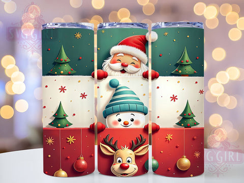 Christmas Glitter Tumbler, Santa Snowman Reindeer Wrap, 20oz Sublimation Design, Digital Download, Holiday Tumbler Print, Festive Decor, Stacked Characters Tumbler Sublimation SvggirlplusArt 