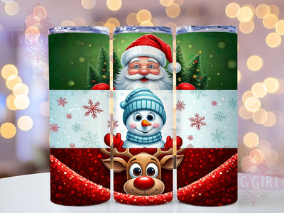 Christmas Glitter Tumbler, Santa Snowman Reindeer Wrap, 20oz Sublimation Design, Digital Download, Holiday Tumbler Print, Festive Decor, Stacked Characters Tumbler Sublimation SvggirlplusArt 