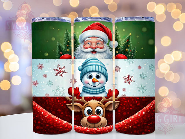 Christmas Glitter Tumbler, Santa Snowman Reindeer Wrap, 20oz Sublimation Design, Digital Download, Holiday Tumbler Print, Festive Decor, Stacked Characters Tumbler Sublimation SvggirlplusArt 