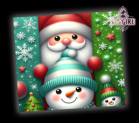 Christmas Glitter Tumbler, Santa Snowman Reindeer Wrap, 20oz Sublimation Design, Digital Download, Holiday Tumbler Print, Festive Decor, Stacked Characters Tumbler Sublimation SvggirlplusArt 