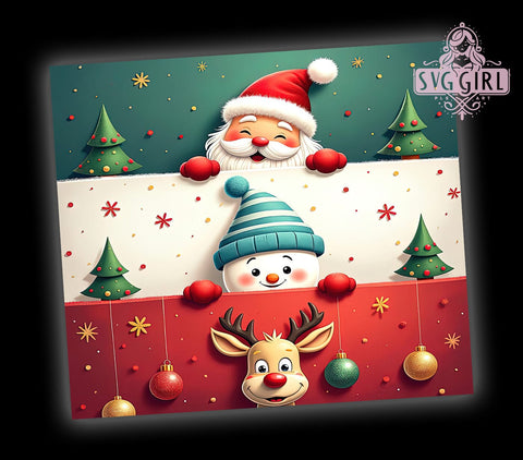 Christmas Glitter Tumbler, Santa Snowman Reindeer Wrap, 20oz Sublimation Design, Digital Download, Holiday Tumbler Print, Festive Decor, Stacked Characters Tumbler Sublimation SvggirlplusArt 