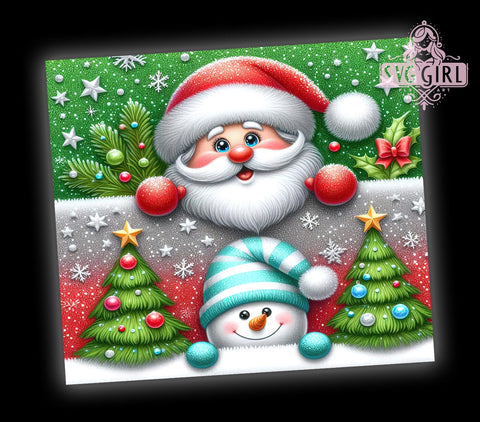 Christmas Glitter Tumbler, Santa Snowman Reindeer Wrap, 20oz Sublimation Design, Digital Download, Holiday Tumbler Print, Festive Decor, Stacked Characters Tumbler Sublimation SvggirlplusArt 
