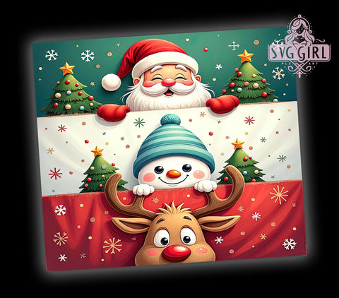 Christmas Glitter Tumbler, Santa Snowman Reindeer Wrap, 20oz Sublimation Design, Digital Download, Holiday Tumbler Print, Festive Decor, Stacked Characters Tumbler Sublimation SvggirlplusArt 