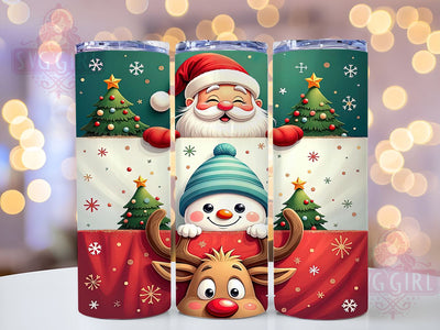 Christmas Glitter Tumbler, Santa Snowman Reindeer Wrap, 20oz Sublimation Design, Digital Download, Holiday Tumbler Print, Festive Decor, Stacked Characters Tumbler Sublimation SvggirlplusArt 