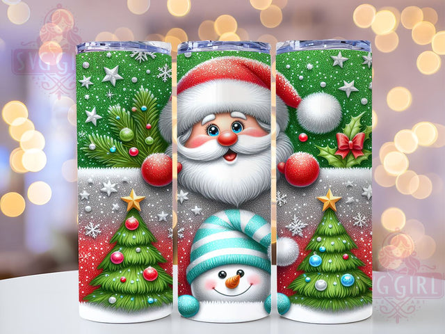 Christmas Glitter Tumbler, Santa Snowman Reindeer Wrap, 20oz Sublimation Design, Digital Download, Holiday Tumbler Print, Festive Decor, Stacked Characters Tumbler Sublimation SvggirlplusArt 
