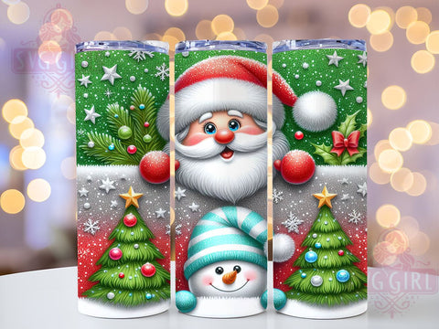 Christmas Glitter Tumbler, Santa Snowman Reindeer Wrap, 20oz Sublimation Design, Digital Download, Holiday Tumbler Print, Festive Decor, Stacked Characters Tumbler Sublimation SvggirlplusArt 