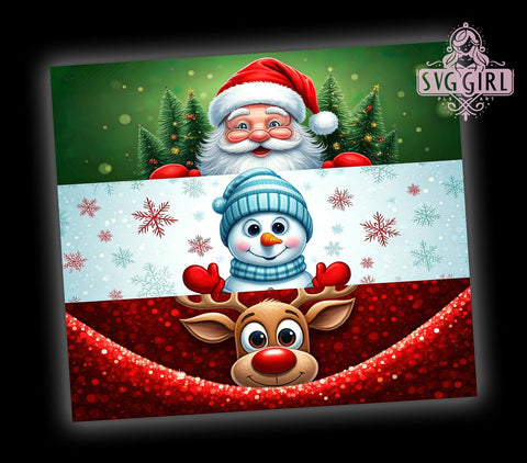 Christmas Glitter Tumbler, Santa Snowman Reindeer Wrap, 20oz Sublimation Design, Digital Download, Holiday Tumbler Print, Festive Decor, Stacked Characters Tumbler Sublimation SvggirlplusArt 