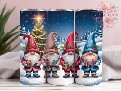 Christmas Gnome Art 20oz Tumbler, Christmas Gnomes, Winter Landscape, Festive Illustration, Whimsical Design, Holiday Theme, Skinny Tumbler, Sublimation PNG Sublimation Li Zamperini 