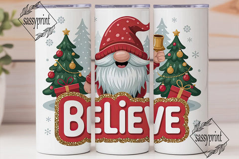 Christmas Gnome Believe 20oz Tumbler Sublimation sassyprint 