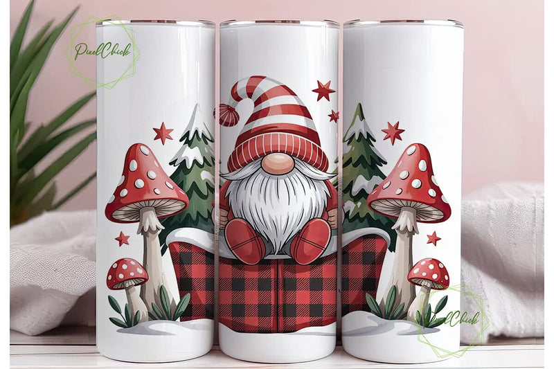 Christmas Gnome Buffalo Plaid Tumbler Sublimation PixelChick 