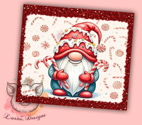 Christmas Gnome Candy Cane Festive Tumbler Wrap, Candy Cane Tumbler, 20oz Tumbler Wrap, Sublimation Drinkware, Holiday Gift, Festive Mug, Cute Gnome Decor Sublimation Lara' s Designs 
