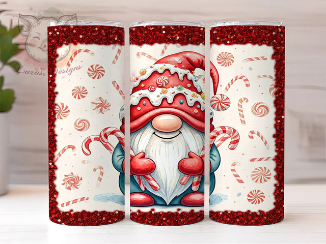 Christmas Gnome Candy Cane Festive Tumbler Wrap, Candy Cane Tumbler, 20oz Tumbler Wrap, Sublimation Drinkware, Holiday Gift, Festive Mug, Cute Gnome Decor Sublimation Lara' s Designs 