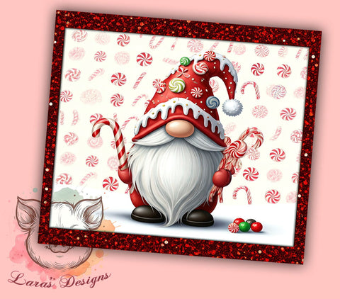 Christmas Gnome Candy Cane Festive Tumbler Wrap, Candy Cane Tumbler, 20oz Tumbler Wrap, Sublimation Drinkware, Holiday Gift, Festive Mug, Cute Gnome Decor Sublimation Lara' s Designs 