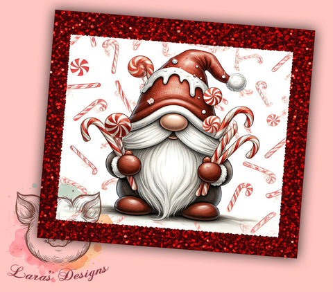Christmas Gnome Candy Cane Festive Tumbler Wrap, Candy Cane Tumbler, 20oz Tumbler Wrap, Sublimation Drinkware, Holiday Gift, Festive Mug, Cute Gnome Decor Sublimation Lara' s Designs 