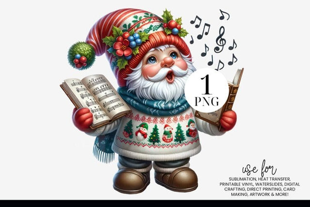 Christmas Gnome Caroling Clipart Sublimation BijouBay 