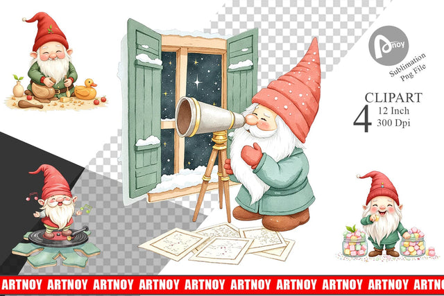 Christmas Gnome Clipart Sublimation artnoy 
