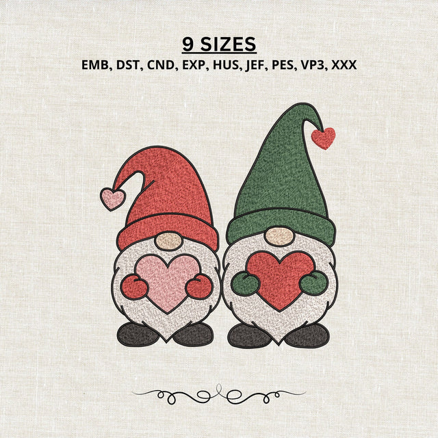 Christmas Gnome Couple Hearts Embroidery Design – Cute Love Gnomes Machine Embroidery File Embroidery/Applique DESIGNS PatternFeed8 