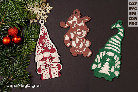 Christmas Gnome family Christmas Gnomes Christmas ornaments SVG LanaMagDigital 