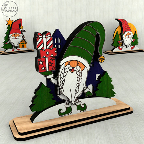 Christmas Gnome Figurines SVG Set of 3 – Laser Cut Wooden Holiday Decor for Glowforge & xTool SVG LaserCutano 