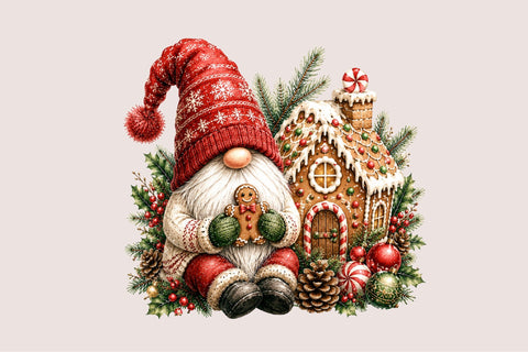 Christmas Gnome Gingerbread House Clipart Sublimation SVGArt 