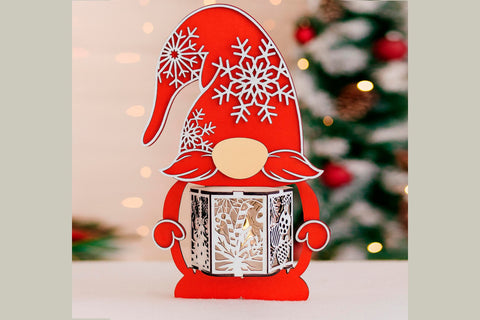 🎅 Christmas Gnome Lantern - Candle Holder Design SVG LaserCutano 