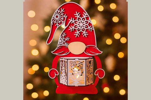 🎅 Christmas Gnome Lantern - Candle Holder Design SVG LaserCutano 