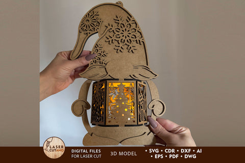 Christmas Gnome Lantern Cut Template, Laser Cut Files SVG LaserCutano 