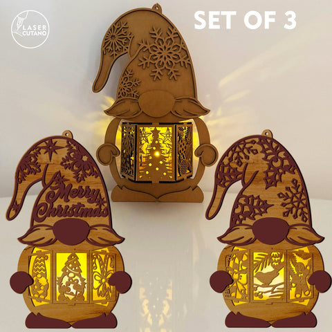 🎄 Christmas Gnome Lanterns — Set of 3 Laser Cut Designs SVG LaserCutano 